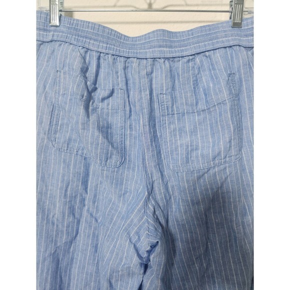 Talbots Blue Linen Blend Wide Leg Crop Pants High Waist Pockets Coastal Vacation - Picture 7 of 12
